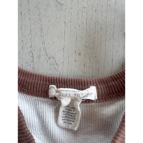 Full Tilt Brown Flower Tank Cropped Top Groovy Retro Beachcore 100% Cotton - Picture 4 of 6